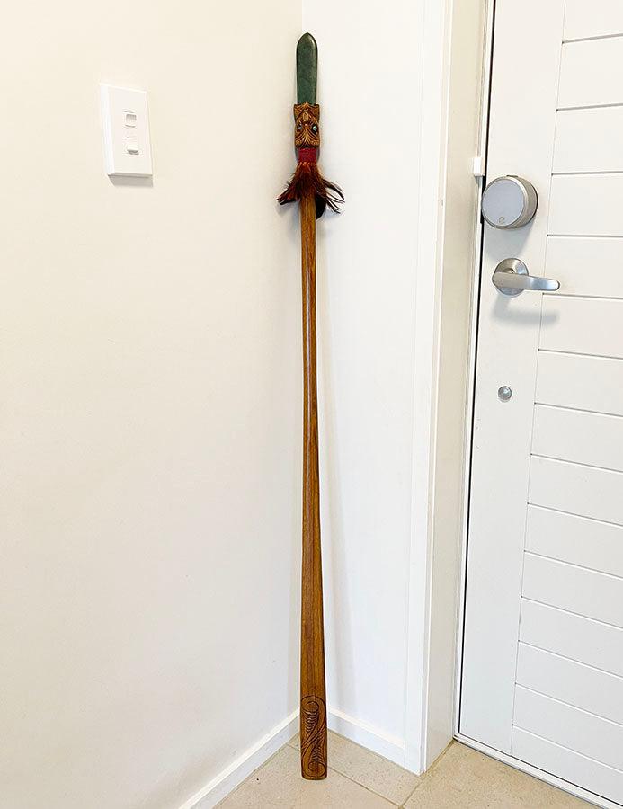 Full Size Taiaha with Greenstone Tongue (Stand Optional) - ShopNZ