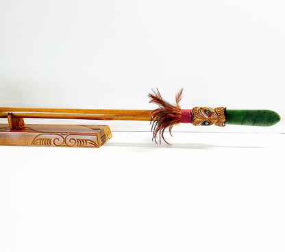 Full Size Taiaha with Greenstone Tongue (Stand Optional) - ShopNZ