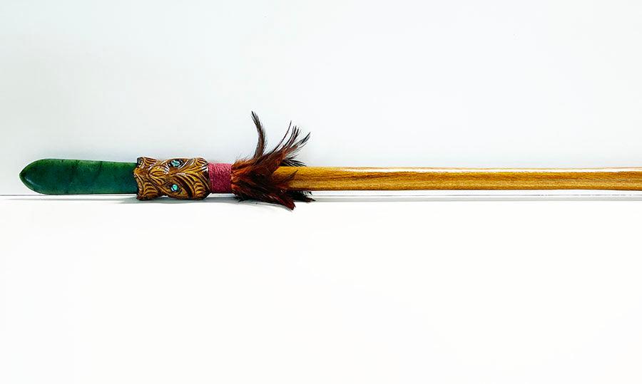 Full Size Taiaha with Greenstone Tongue (Stand Optional) - ShopNZ