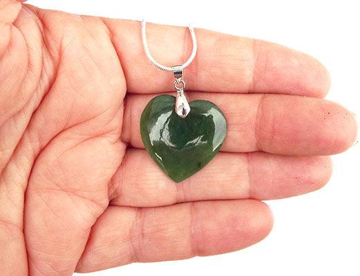 Genuine NZ Greenstone Heart Necklace on Silver Chain - ShopNZ