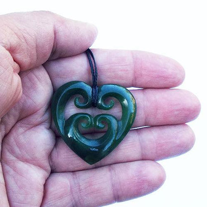 Genuine NZ Greenstone Koru Double Heart Necklace - ShopNZ