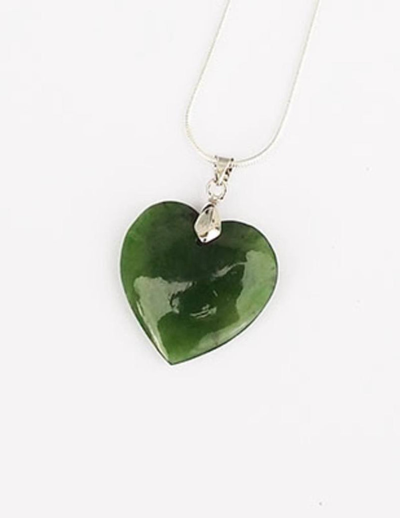 NZ Greenstone Heart Necklace on Silver Chain - ShopNZ