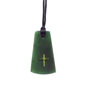 Genuine NZ Greenstone Drop Necklace with Cross - ShopNZ