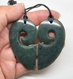 Genuine NZ Greenstone Split Heart Necklace