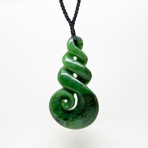 Large 9cm NZ Greenstone Triple Twist Necklace with Koru - ShopNZ