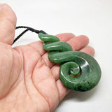 Large 9cm NZ Greenstone Triple Twist Necklace with Koru - ShopNZ