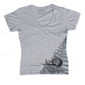 Womens Marl Grey Kiwi Silver Fern T-shirt - ShopNZ