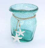 Blue Bubble Glass Jar with Starfish Trim - ShopNZ