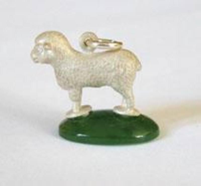 Sterling Silver NZ Sheep Charm on Greenstone Base - ShopNZ