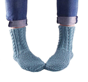 Duck Egg Blue Sheepskin and Merino Slipper Socks - ShopNZ