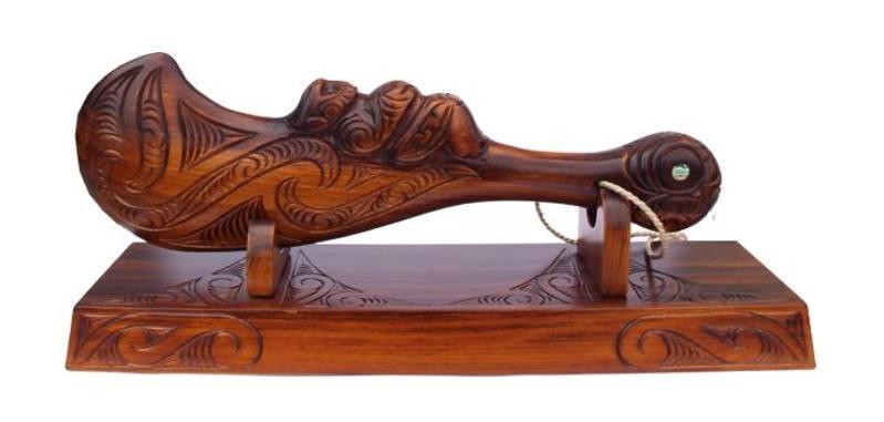 Large 46cm Carved Maori Wahaika Club on Stand - ShopNZ