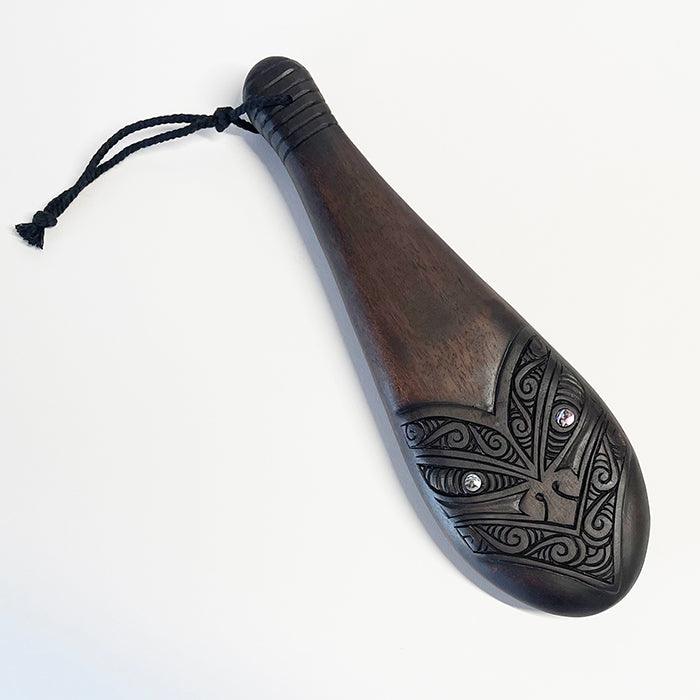 Mahogany Maori Patu with Stylised Wheku Face Carving and Optional Engraving and Gift Box - ShopNZ