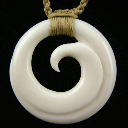 Maori Bone Single Koru Necklace with String Cord - ShopNZ
