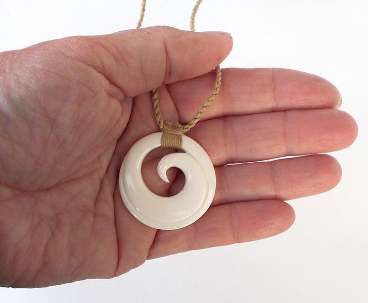 Maori Bone Single Koru Necklace with String Cord - ShopNZ