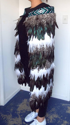 Maori Feather Korowai - White Jade Mottled Stripe - ShopNZ