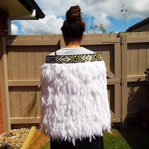 White Korowai Cape with Taranaki Taniko - ShopNZ