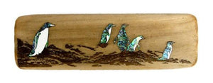 Recycled Wood Style Paua Shell Penguin Wall Art - ShopNZ