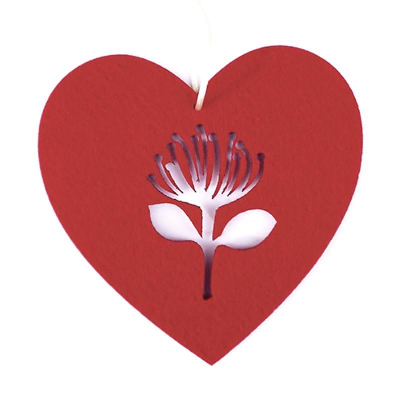 NZ Felt Pohutukawa Heart Xmas Ornament - ShopNZ