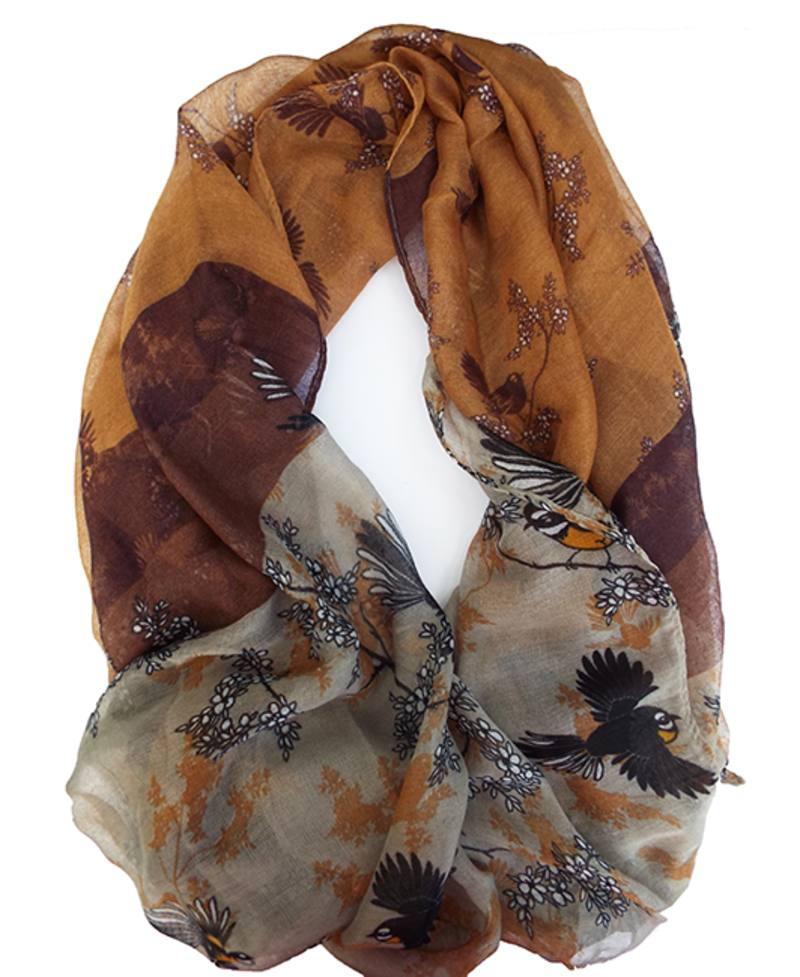 Pretty Brown Toned Fantail Scarf or Sarong - ShopNZ