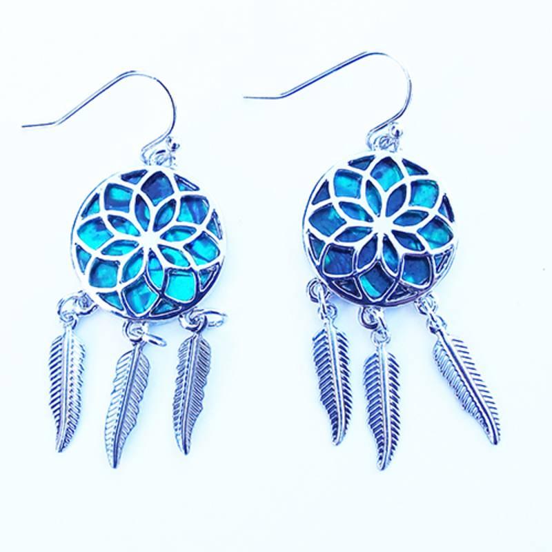 Large Sterling Silver Dream Catcher Earring with feathers-