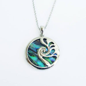 Silver and Paua Shell Koru Wave Necklace - ShopNZ