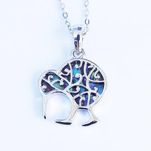 Silver and Paua Shell Filigree Kiwi Necklace - ShopNZ