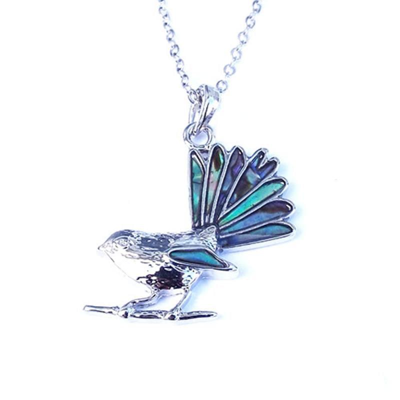 Pretty Paua Silver Fantail Necklace - ShopNZ