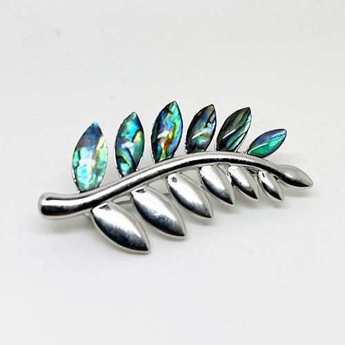 Pretty Paua Shell and Silver Fern Brooch - ShopNZ