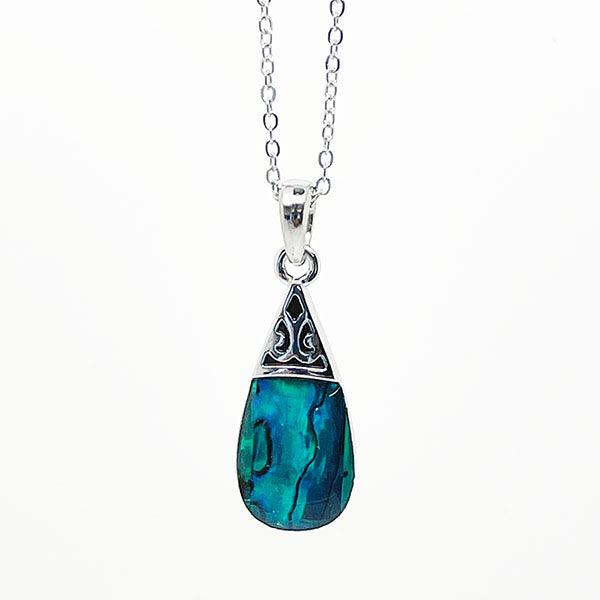 Pretty Paua Shell Drop Necklace with Filigree Top - ShopNZ