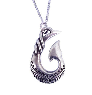Pewter Maori Fish Hook Necklace on Silver Chain - ShopNZ